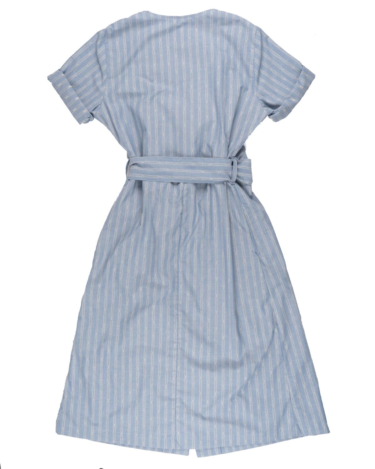 Naked and Famous-Wrap Dress-Vintage Dobby Stripes-Pale Blue - Image 2