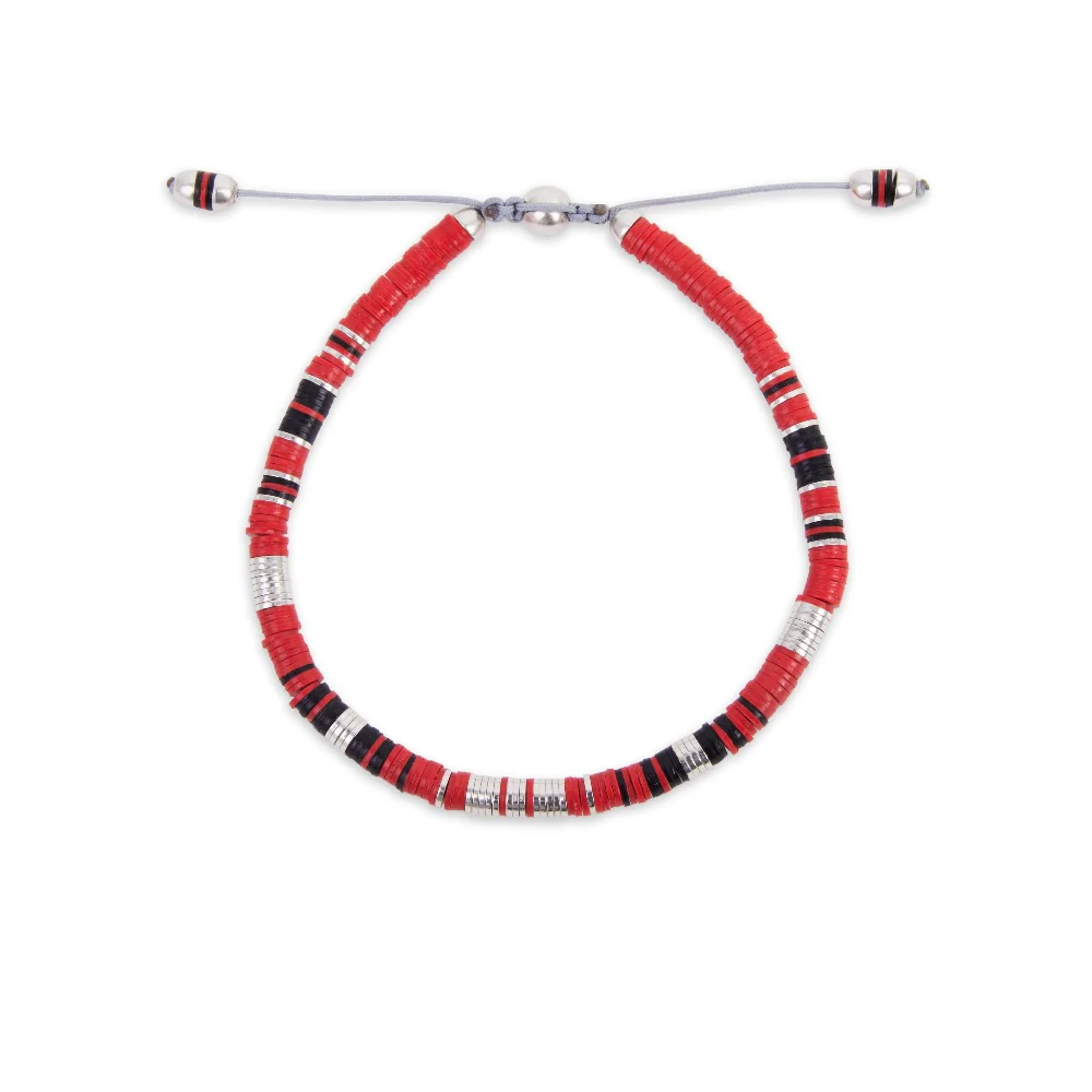 MAOR-Bracelet-Rizon in Red Pattern Beads with Silver Discs - Black Riot HK